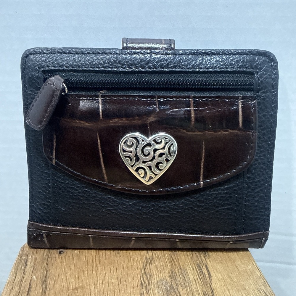 Brighton Black Bellissimo Heart Small Wallet Croc CC ID Coin Purse Wallet